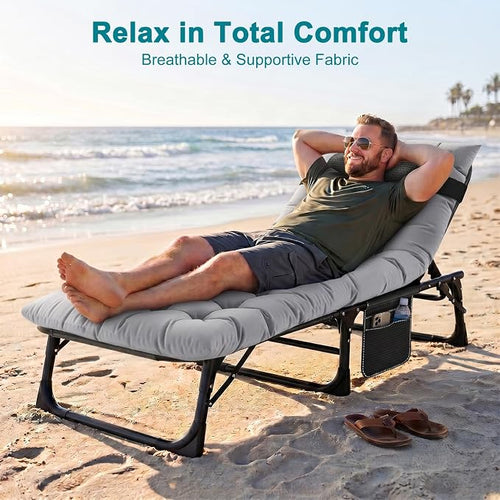 ABORON Chaise Lounge Chair, 5 Positions Padded Outdoor Tanning Chair, Heavy - Image 2