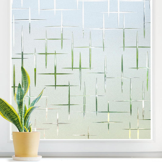 DOWELL Window Privacy Film Frosted Glass Window Film, Sun Blocking Non-Adhesive Glass Cling, Decorative Door Sticker, Self Static-Cling Tint Covering for Home Office, Cross Pattern 35.4" x 78.7"