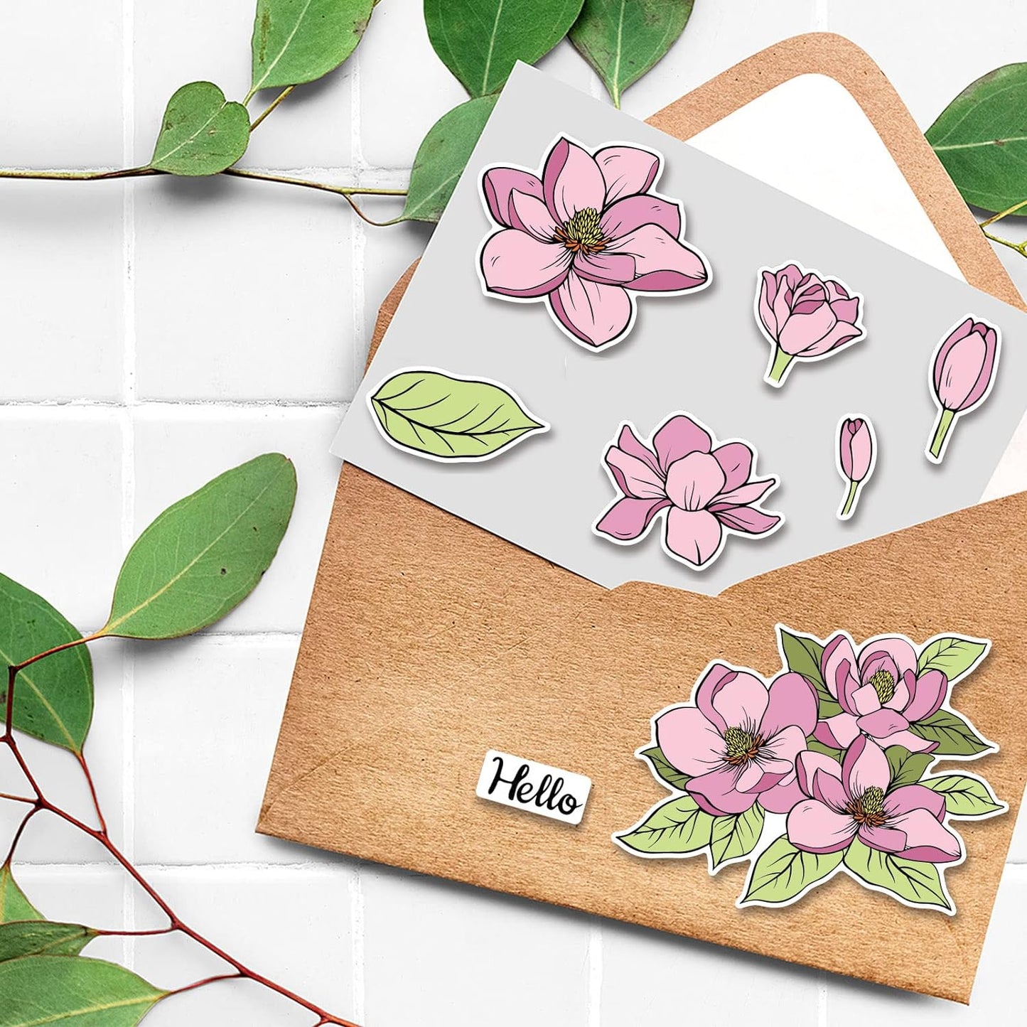 ORIGACH Realistic Magnolia Flower Stamps and Die and Layering Coloring Stencil Bundle for Card Making Album Arts Crafts Supplies