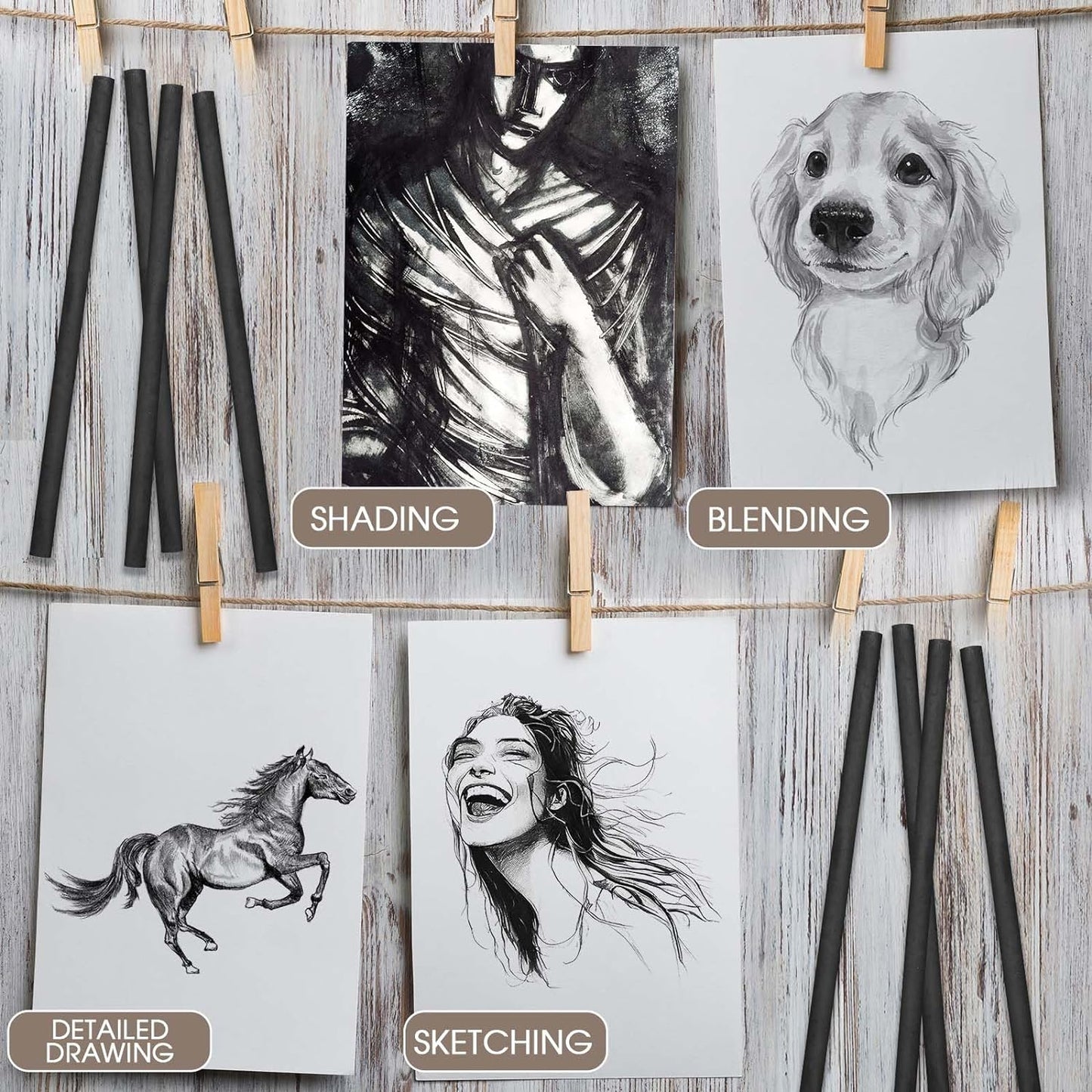 Gueevin 200 Pcs Willow Charcoal Sticks, Willow Charcoal, Artists, Beginners, Students, Perfect for Sketching, Drawing, Shading, and Fine Art Christmas Gifts for Art (2-4mm,4-5mm,5-7mm,7-9mm)