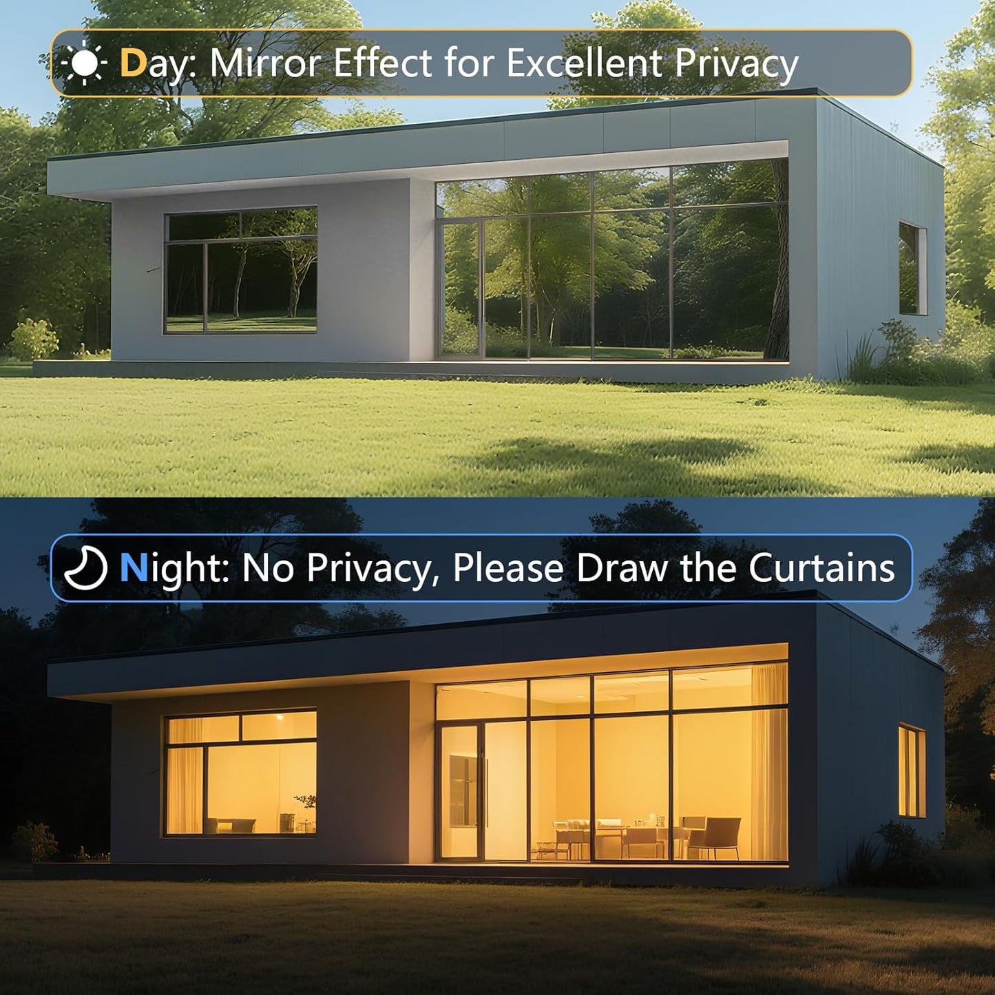 LEMON CLOUD One Way Window Privacy Film See Out Not in Reflective Mirror UV Window Cling Sun Blocking Heat Control Glare Control with Tools,35.4 Inch x 157.4 Inch