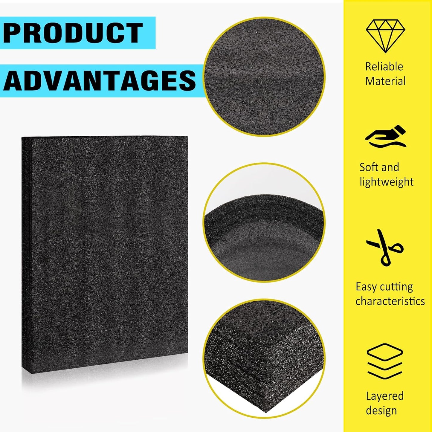 4 Pcs Black Polyurethene Foam Sheets,2 Sizes Cuttable Packing Foam Block Foam Padding for Packing and Crafts,Toolbox Storage(12 x 16 x 1 in,12 x 16 x 0.5 in)
