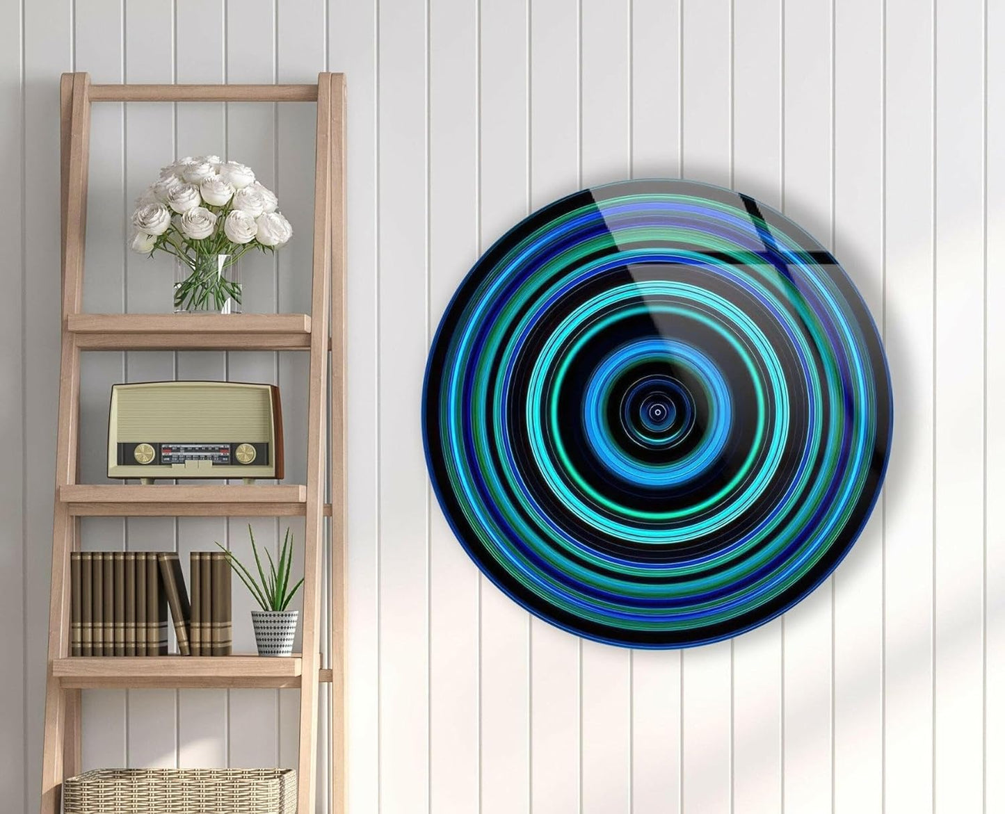 My Photostation.com 39,4''(100cm) Diameter Blue and Green Round Glass Wall Art Tempered Glass Printing Wall Decor Large Wall Art Wall Hangings