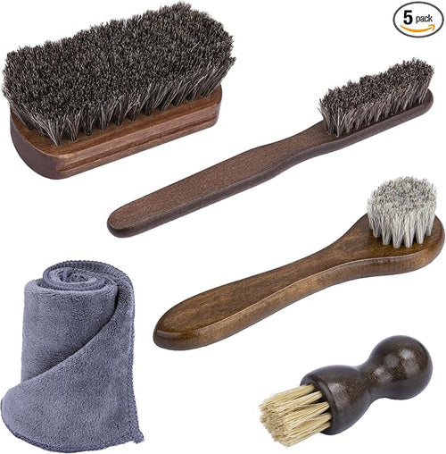 5 PCS Leather Brush Car Detailing, Horse Hair Brush, Car Cleaning Supplies by ecocstm