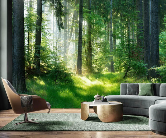 AFZEVEB-Green Forest Wallpaper Natural Landscape Wall murals for Bedroom 159"x107"(Not Peel and Stick)