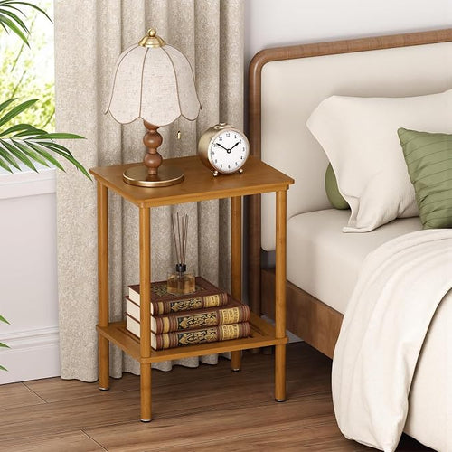 2-Tier Small Side Table, Narrow Entryway Table, Bedside End Table, Bamboo Night by Atoping