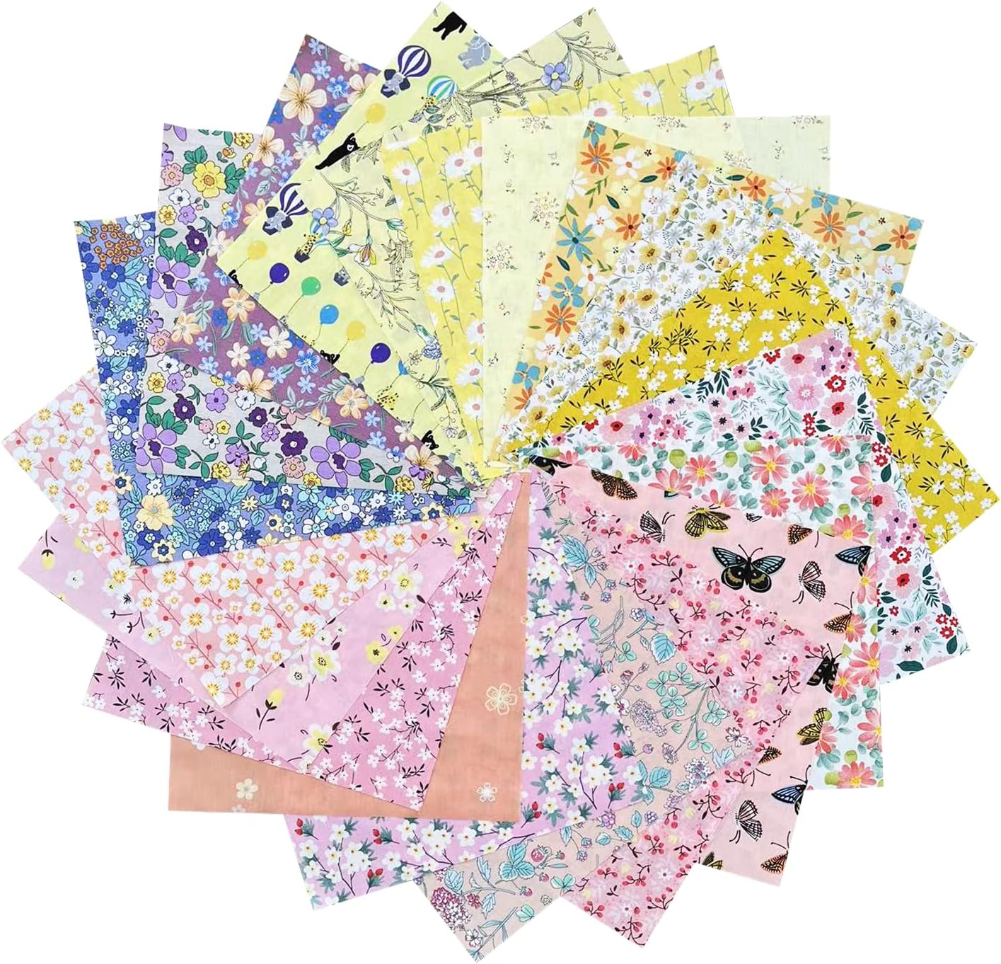 HANPATQUI 50PCS 10 x 10 inch Floral 100% Cotton Fat Quarters Fabric for Sewing and Quilting Bundles Precut Fabric Square for DIY Craft Patchwork