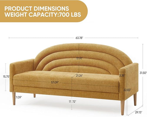 63" Small Loveseat Sofa for Small Spaces, Mid Century Modern Sofa, Linen - Image 2