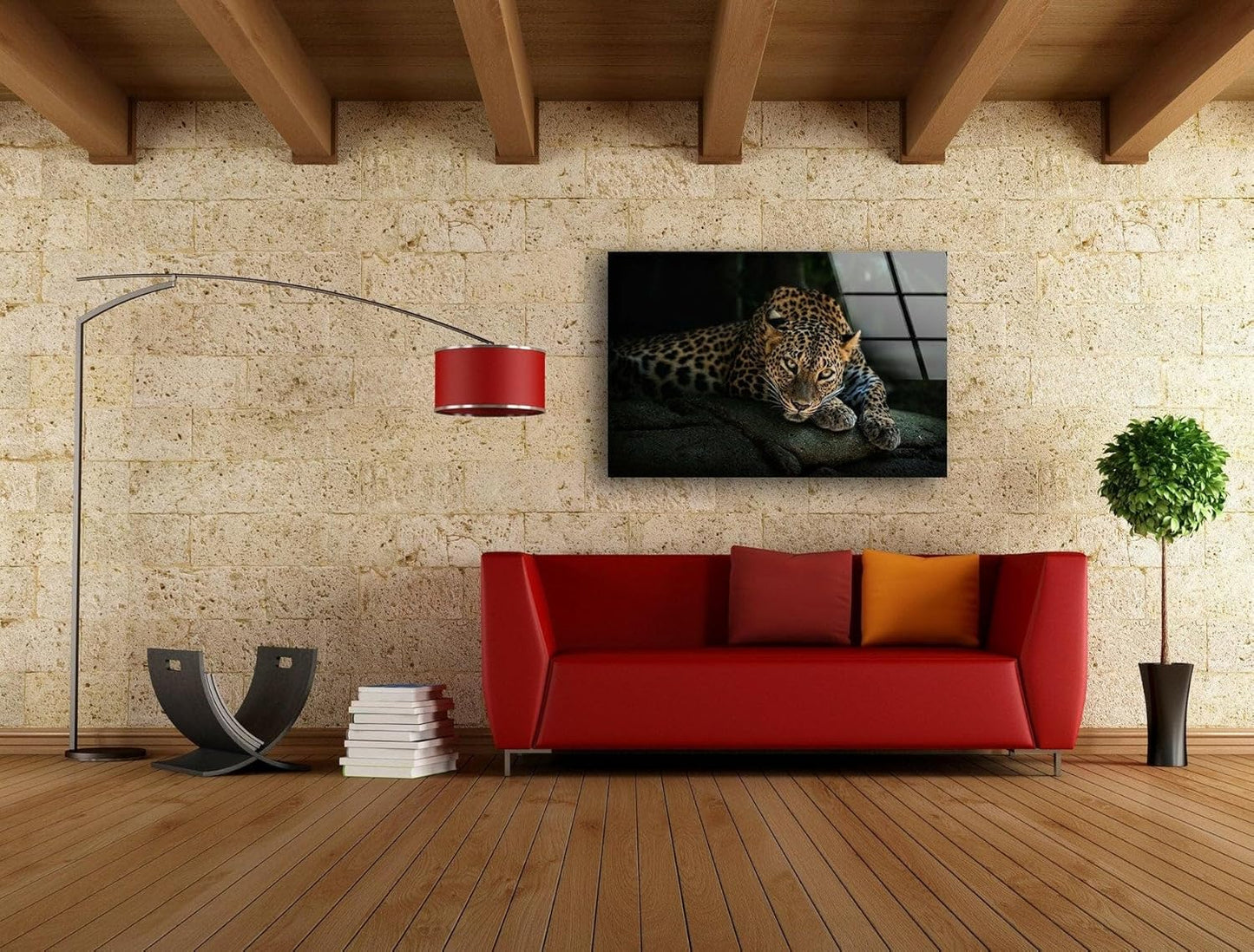 My Photostation.com 20Wx14H'' Fierce Leopard Glass Wall ArtTempered Glass Printing Wall Decor Large Wall Art Wall Hangings