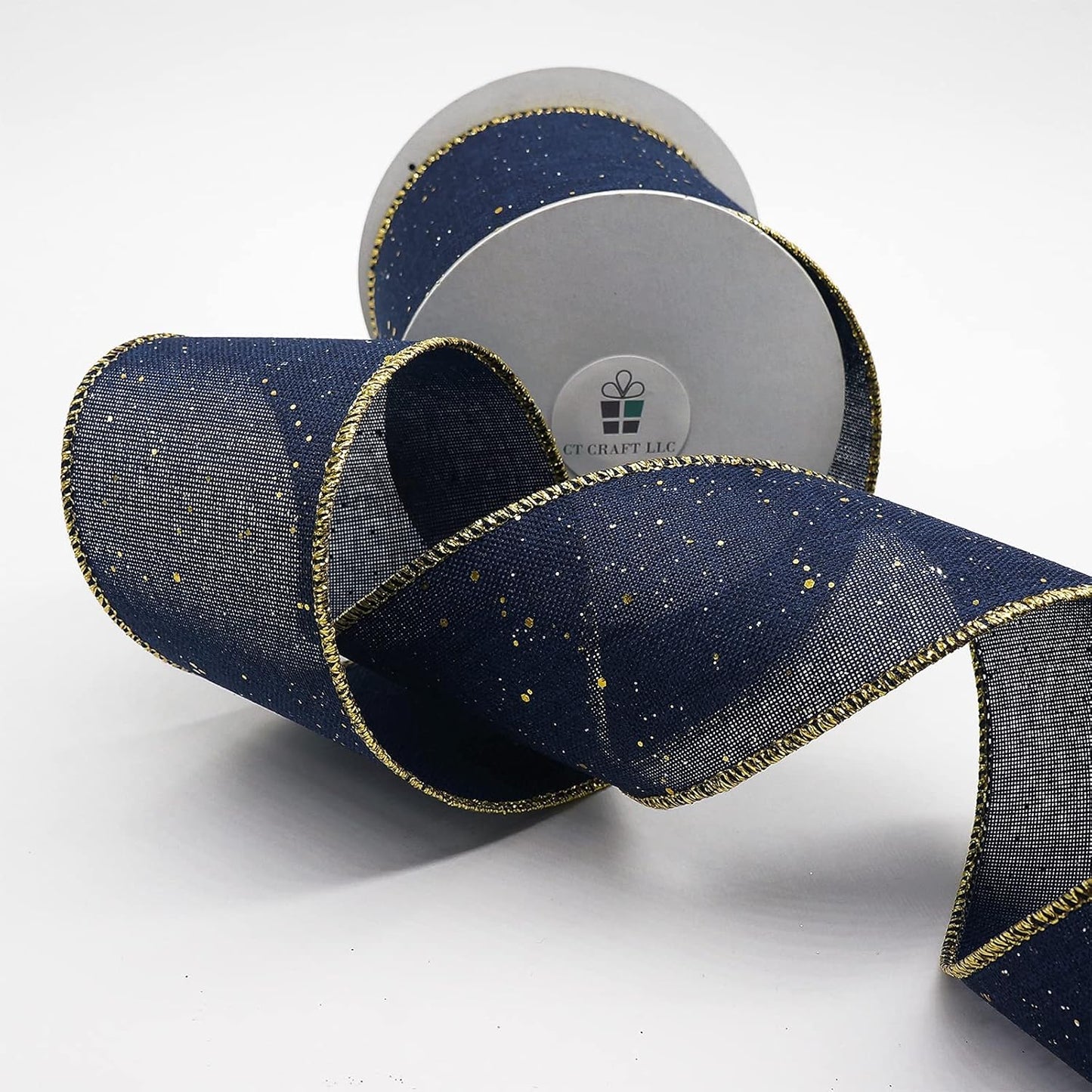 CT CRAFT LLC Blue Burlap Fabric Confetti Glitter Wired Ribbon 2.5" x 10 Yards Navy Color for Christmas Home Wedding Decor Gift Wrapping Tree Topper Bow Wreath Bouquet DIY Crafts