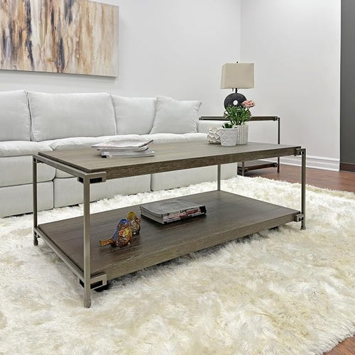 50 inch Wood Coffee Table with Removable Casters, Industrial Living Room Center by Noeko
