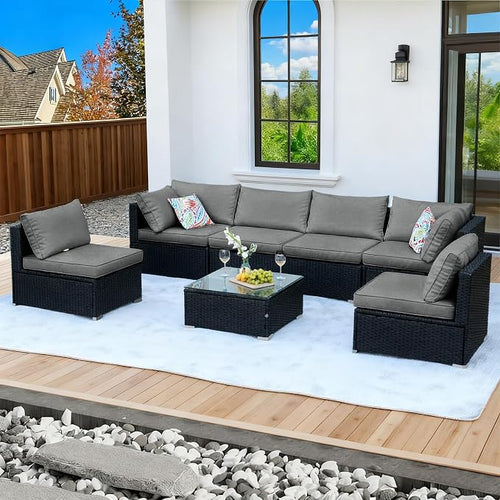 7 Pieces Black Patio Furniture Set by ZJEYEJZ