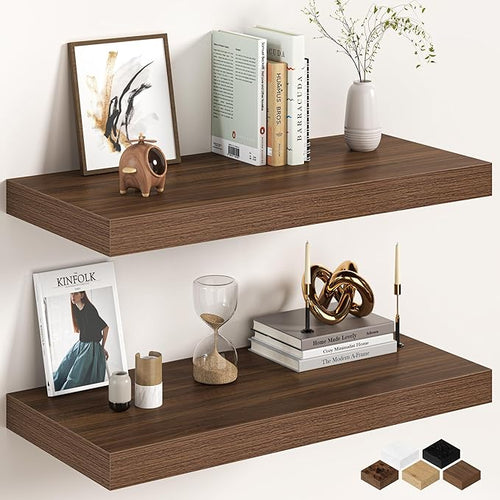 30Inch Walnut Floating Shelves for Wall, 12 Inch Deep Shelves for Bedroom by FunMemories