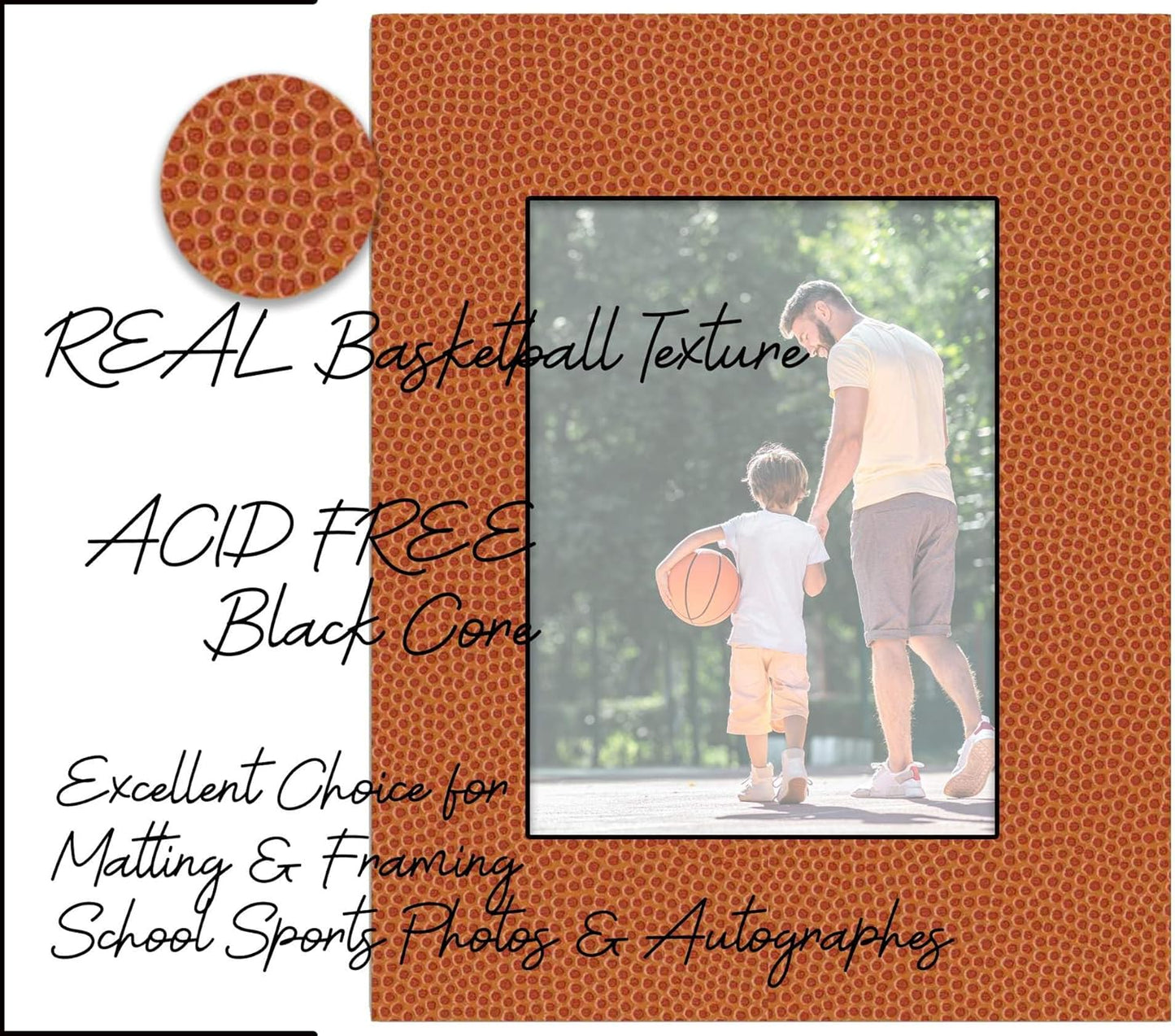8.5x11 Mat Bevel Cut for 7x9 Photos - Acid Free Basketball Texture Precut Matboard With Backing Board and Crystal Clear, Self Seal Photo Mat Bag - For Pictures, Photos, Framing - 4-ply Thickness