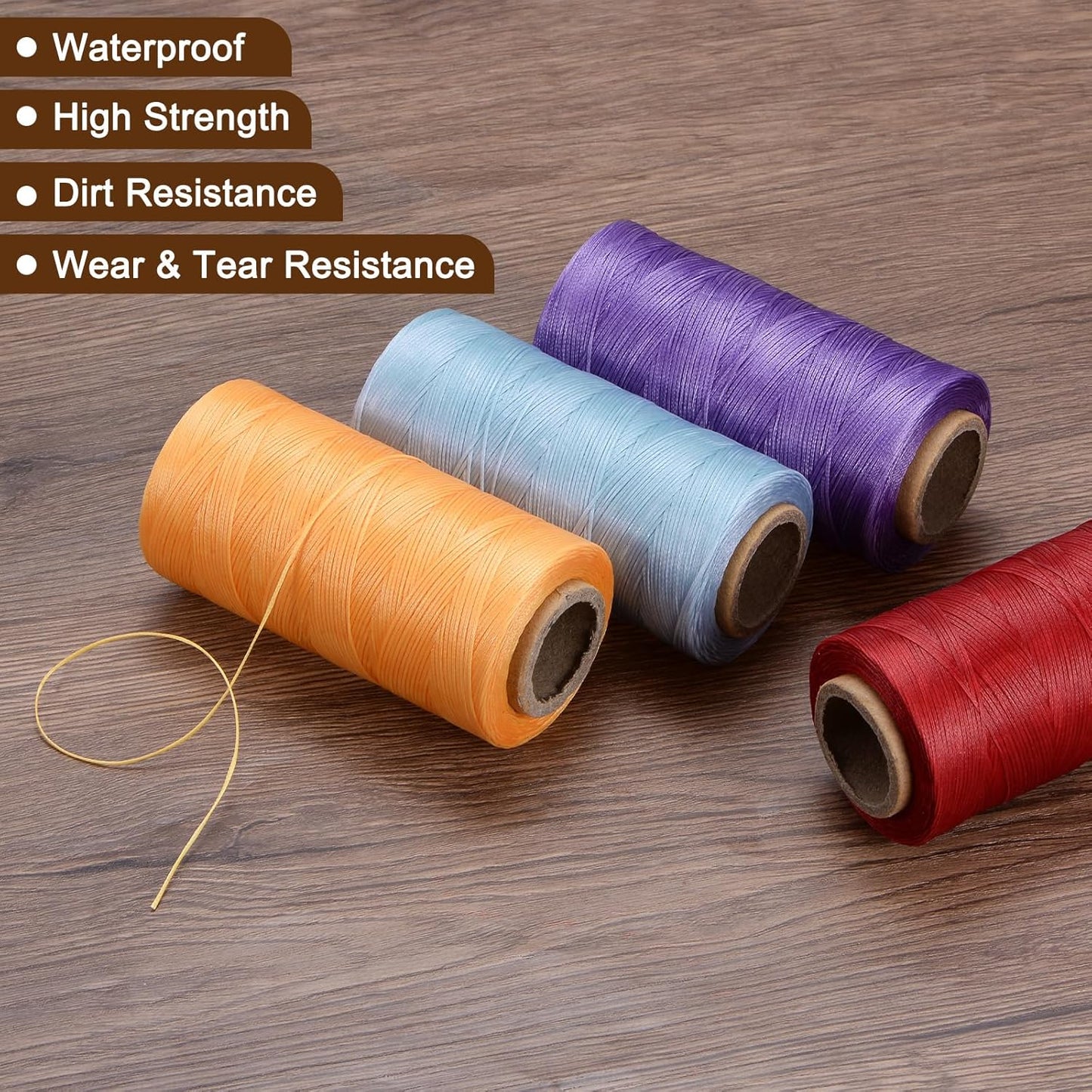 uxcell Leather Sewing Waxed Thread, 284 Yards / 260m 0.8mm 150D Flat Polyester All-Purpose Threads for Leather Crafts, Bookbinding, Gold