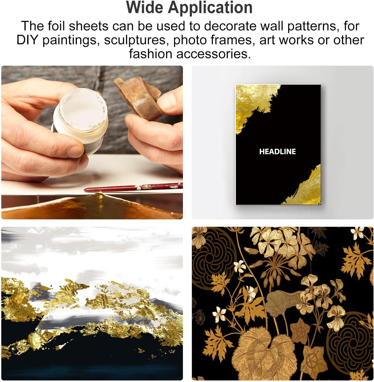 MECCANIXITY Gold Leaf Foil Sheet, Blue Leaf Papers, 3.3 x 3.1inch for Art Decoration, Sculptures, Painting, Pack of 100