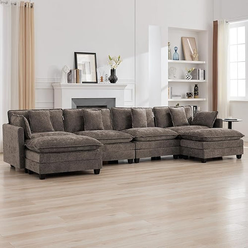 147'' Sectional Cloud Deep Seat Couch, Oversized Chenille U Shaped Sectional by WUTUTUEE