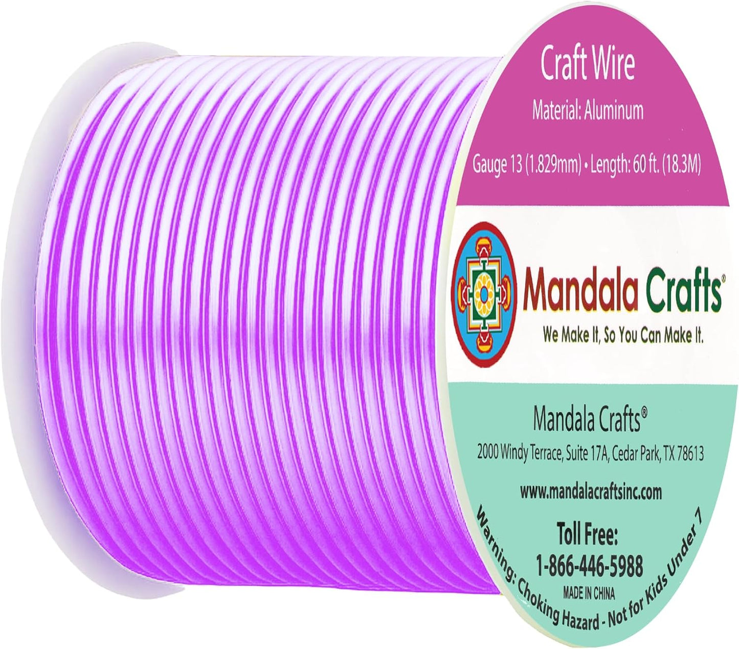 Mandala Crafts 13 Gauge Anodized Aluminum Craft Wire for Jewelry Making - 60 FT Colored Flexible Violet Wire - Bendable for Bonsai Armature Crafting Sculpting