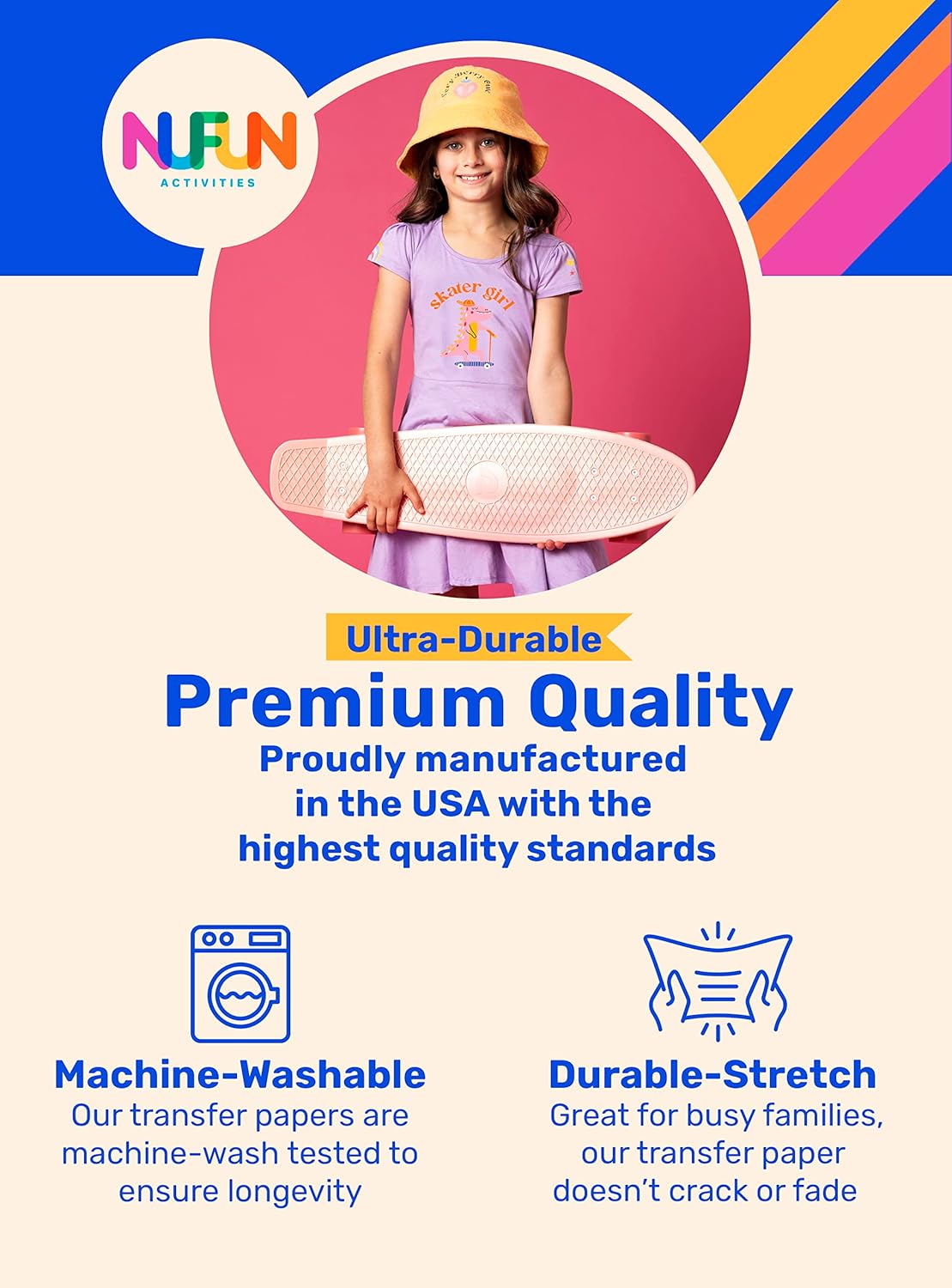 NuFun Activities Printable Iron-on Heat Transfer Paper for T Shirts, Dark Fabrics, 5 Sheets 8.5 x 11 inch, Long Lasting, Durable, Professional Quality, Easy DIY, Non-Toxic, Made In the USA