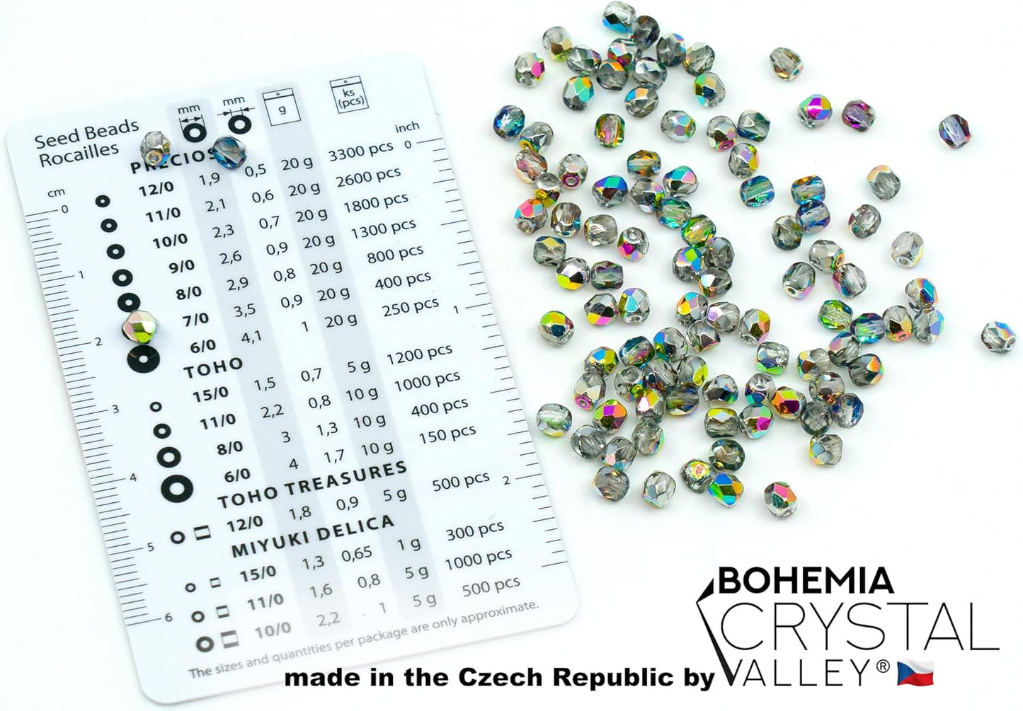 275 pcs Set of Czech Faceted Glass Beads, Fire-Polished Round Crystal Vitrail - 3mm (100pcs), 4mm (100pcs), 6mm (50pcs), 8mm (25pcs) kit for Jewelry Making
