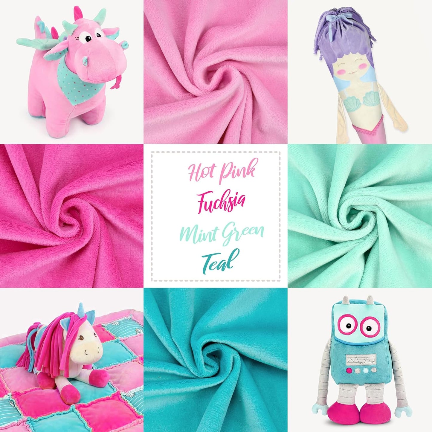 kullaloo Minky Fabric | Bundle: 4 Precut Pieces Solid Minky Plush Fabric for Sewing | 39.5x29.5 Each | for Plushies, Baby Blankets, Pillows, Dog Beds, Apparel | Mermaid Colors Minky Fabric Pack