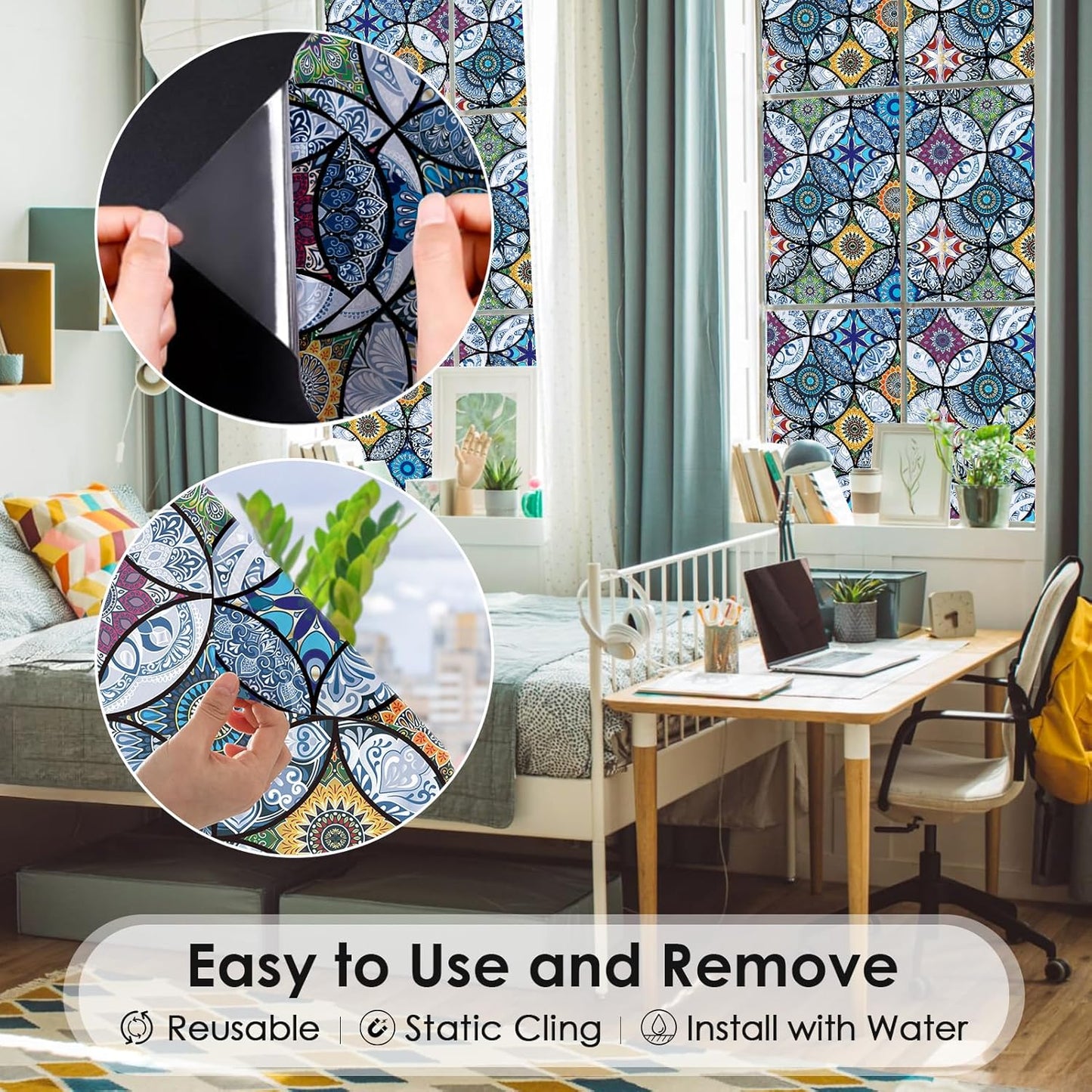 DKTIE Static Cling Decorative Window Film with Installation Tools Non Adhesive Privacy Film Stained Glass Window Film for Bathroom Shower Door Heat Cotrol Anti UV 17.7 x 118.1 Inch