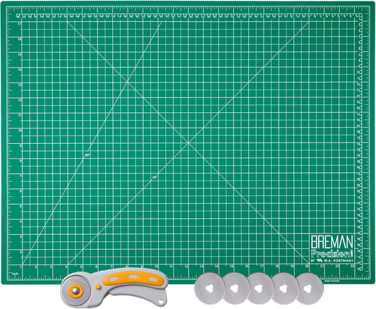 WA Portman Self Healing Cutting Mat & Rotary Cutter for Fabric Set – 18x24 Sewing Cutting Mats for Crafts with 45mm Fabric Cutter Wheel & 5 Rotary Blades – Quilting & Sewing Supplies Kit