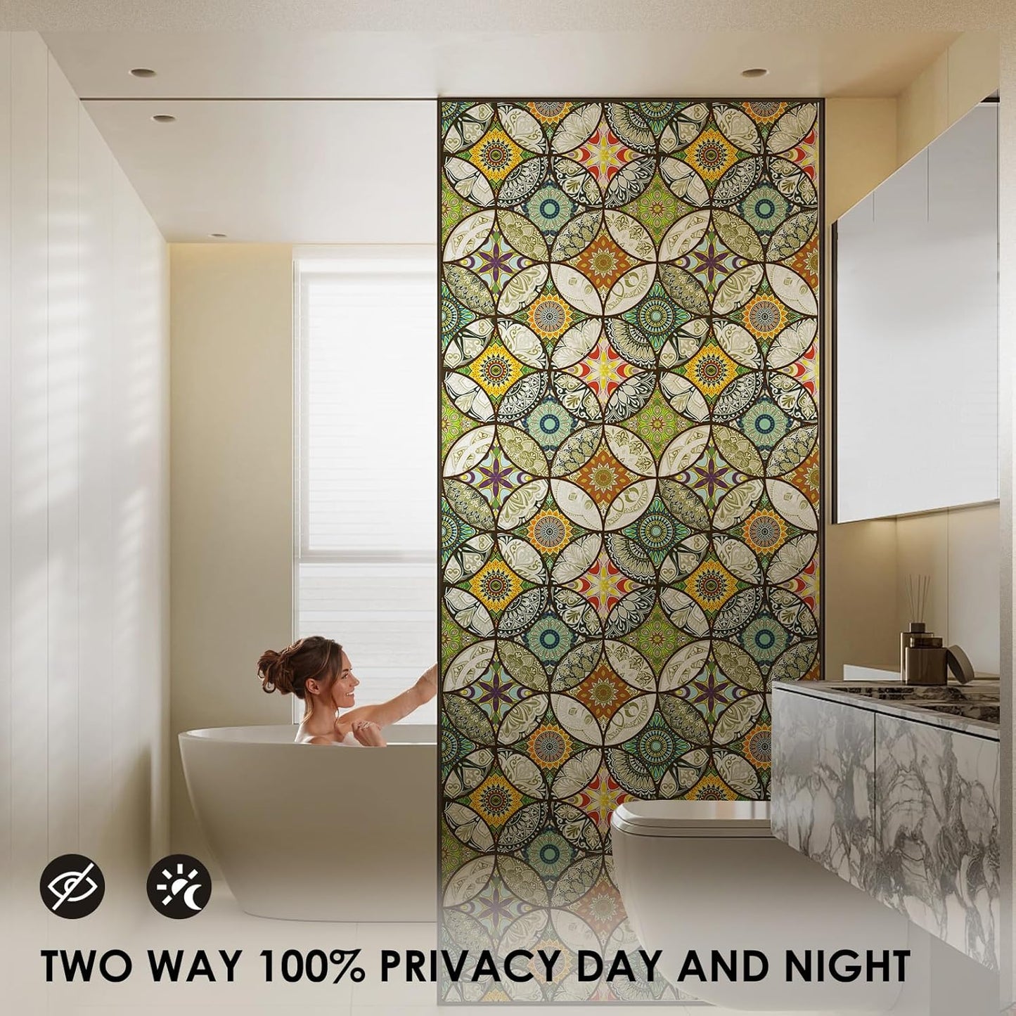 DKTIE Static Cling Decorative Window Film with Installation Tools Non Adhesive Privacy Film, Stained Glass Window Film for Bathroom Shower Door Heat Cotrol Anti UV, 17.7 x 78.7 Inch