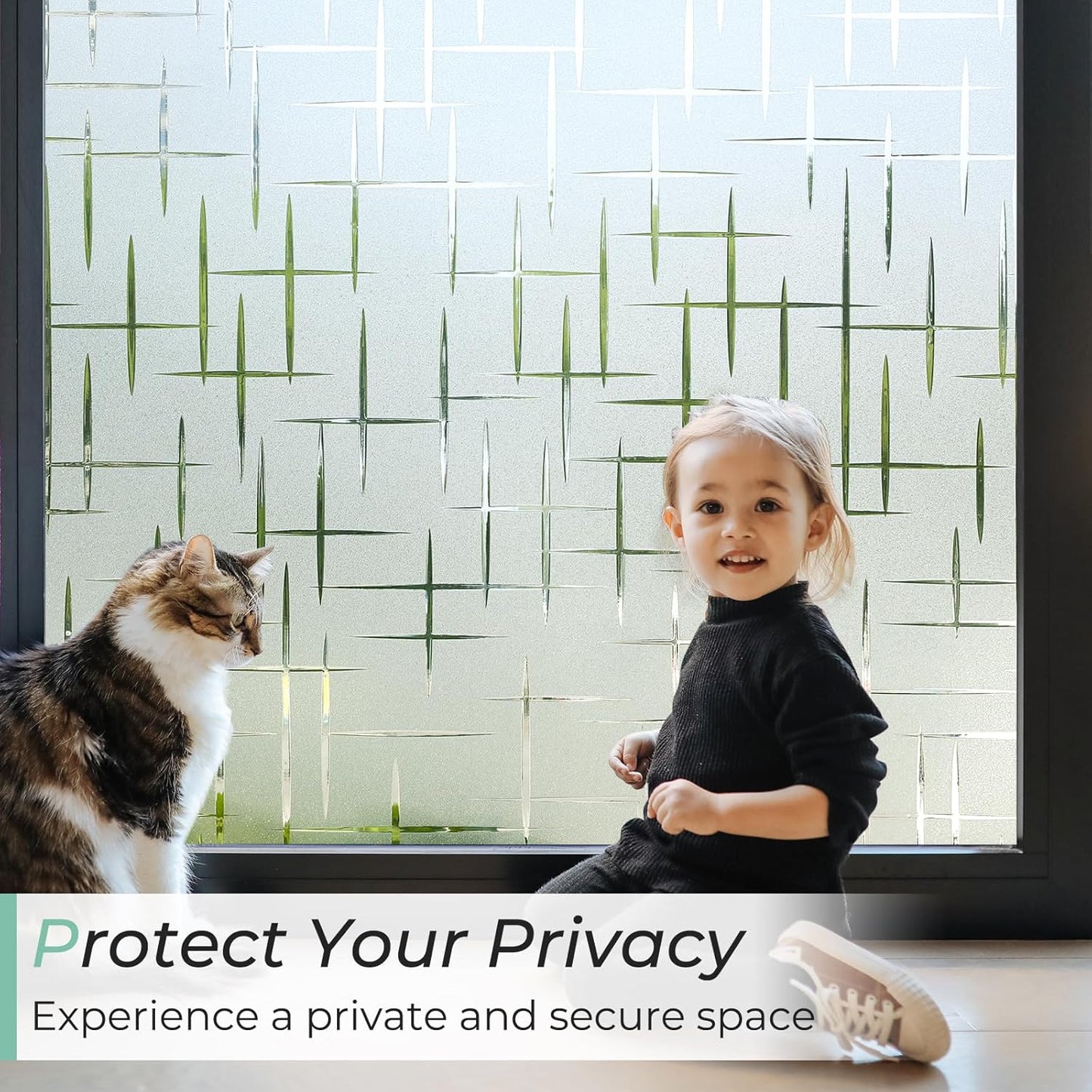 DOWELL Window Privacy Film Frosted Glass Window Film, Sun Blocking Non-Adhesive Glass Cling, Decorative Door Sticker, Self Static-Cling Tint Covering for Home Office, Cross Pattern 35.4" x 78.7"