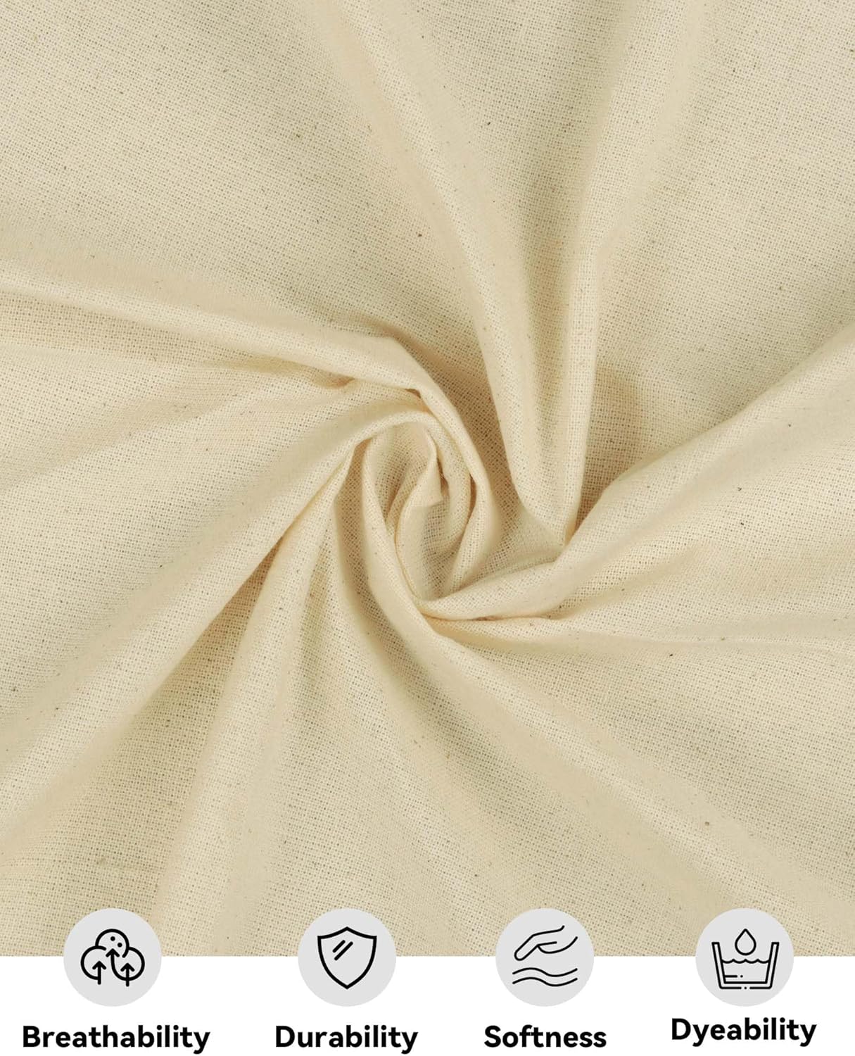 HOTGODEN Medium Weight 100% Cotton Muslin Fabric: 63 inch x 2,5,10 Yards Unbleached Muslin Linen Fabric Material for Sewing Material Apparel Cloth