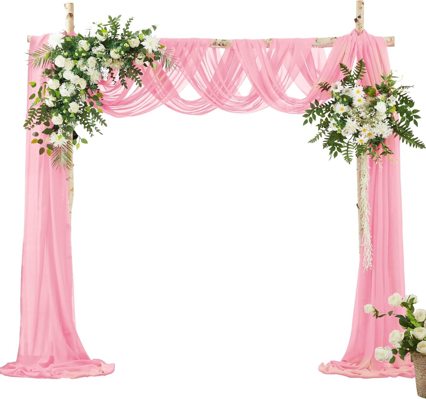 VACVELT Wedding Arch Draping Fabric Blush Pink Chiffon, 2 Panels Sheer Drapes 30 Inch x 20ft Chiffon Backdrop Curtain Wedding Decor, Outdoor Sheer Drapery for Ceremony Party Ceiling