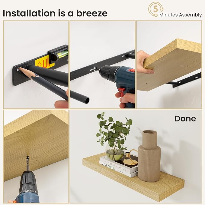 Fun Memories Floating Shelves for Wall, 40 Inch Long Set of 2 Rustic Wood Wall - Image 8