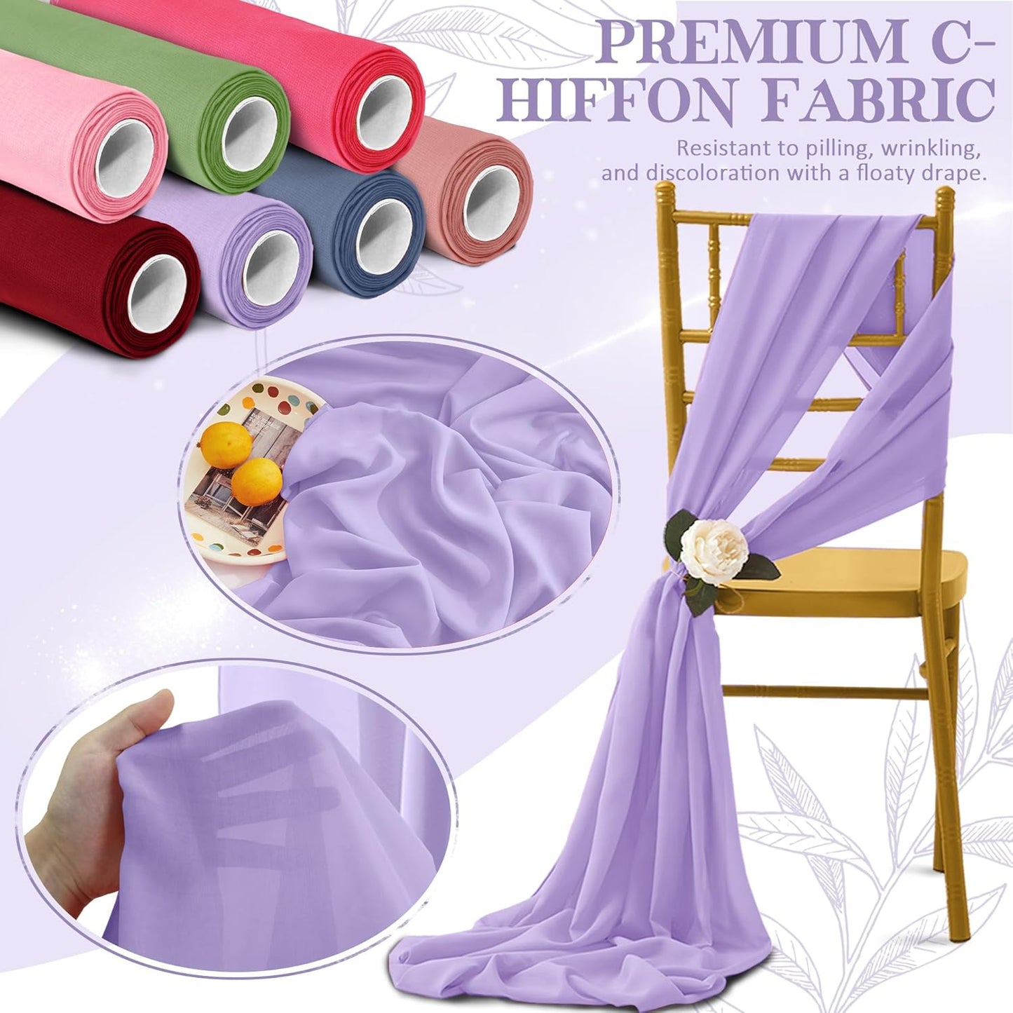 Horbaunal Lavender Chiffon Fabric by The Yard, 10 Yard Continuous Sheer Fabric 59" Wide Soft Draping Fabric for Wedding Arch Draping Party Backdrop DIY Sewing