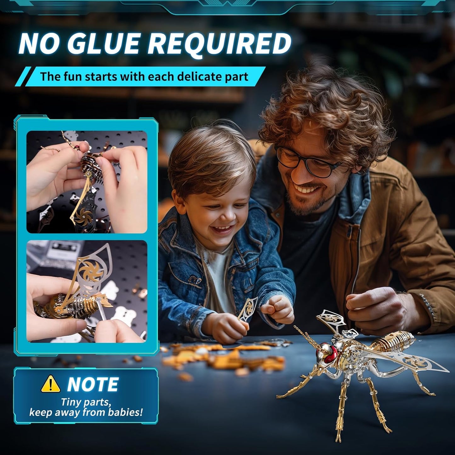 3D Puzzles for Adults, Metal Model Kit Wasp Mechanical Puzzle for Adults/Teens, DIY Creative Craft Gifts Kits Difficult Assembled 3D Puzzle for Family Time, Home Decor (Gold)