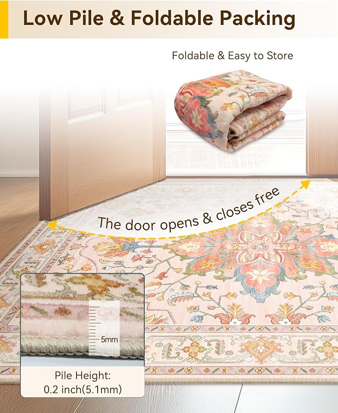 RELEANY Area Rugs Square 7ft Washable Non-Slip, Floral Vintage Distress Print - Image 5