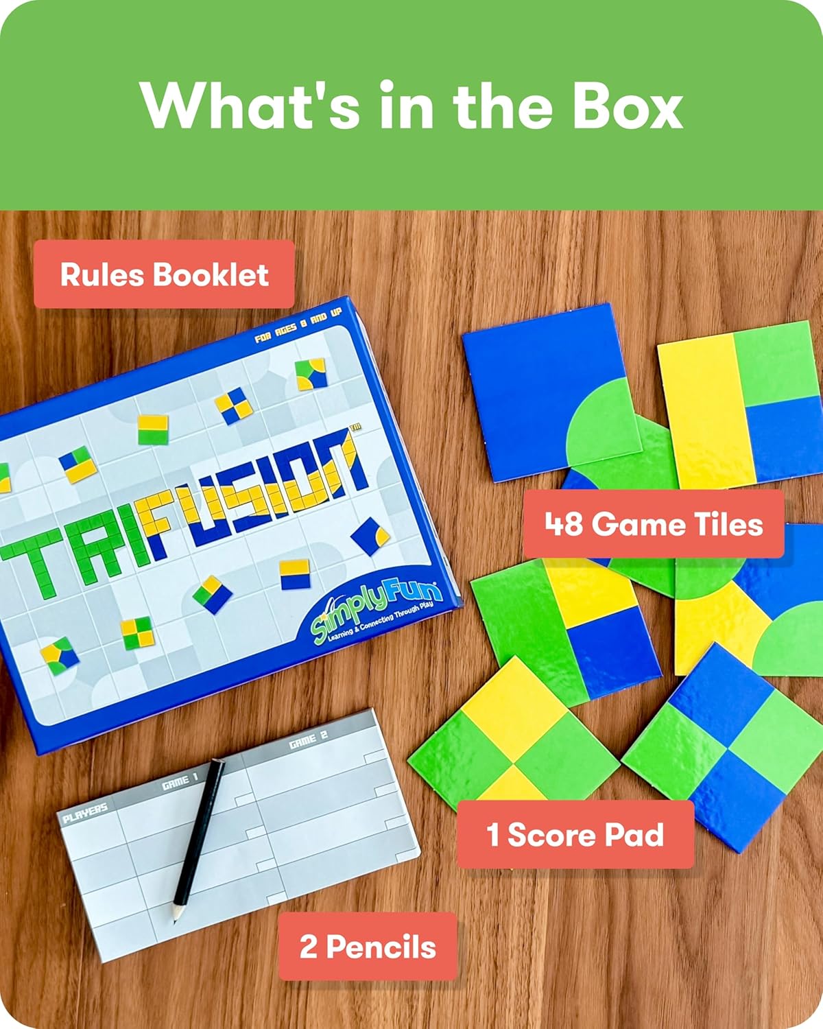 SimplyFun Trifusion – Visual Mapping Strategy Board Game for Kids, 2-4 Players, Ages 8 and Up – Spatial Reasoning, Pattern Recognition & Planning – 30 Min Playtime – STEM Board Game