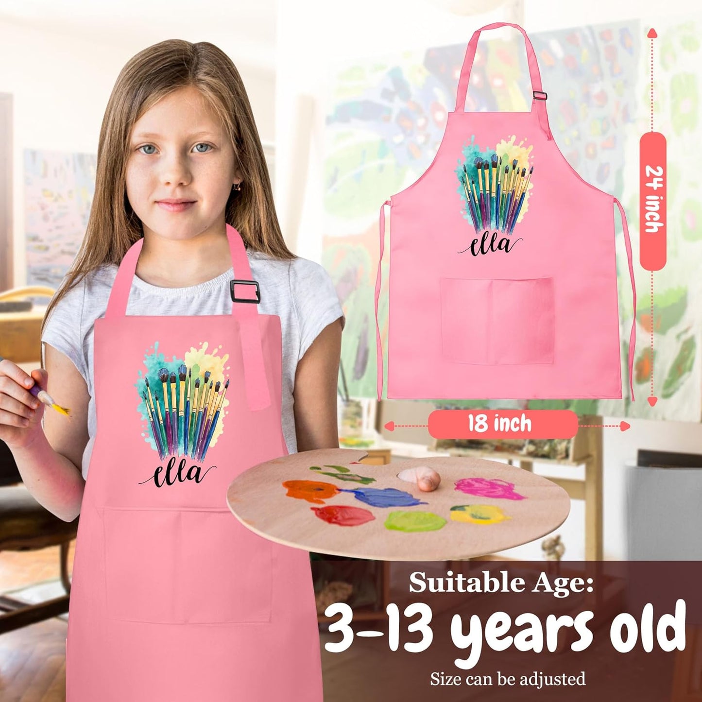 Unisex Kids Apron with Custom Name – Perfect for Painting, Crafts, and Fun Great Christmas Gift or Stocking Stuffer for Kids