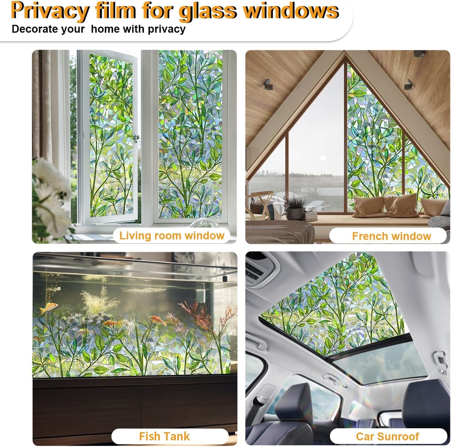 Window Privacy Film Stain Glass Window Film Rainbow Window Film Window clings Non-Adhesive Reusable Decorative for Room (Leaf Rainbow, 17.5 x 78.7 in)