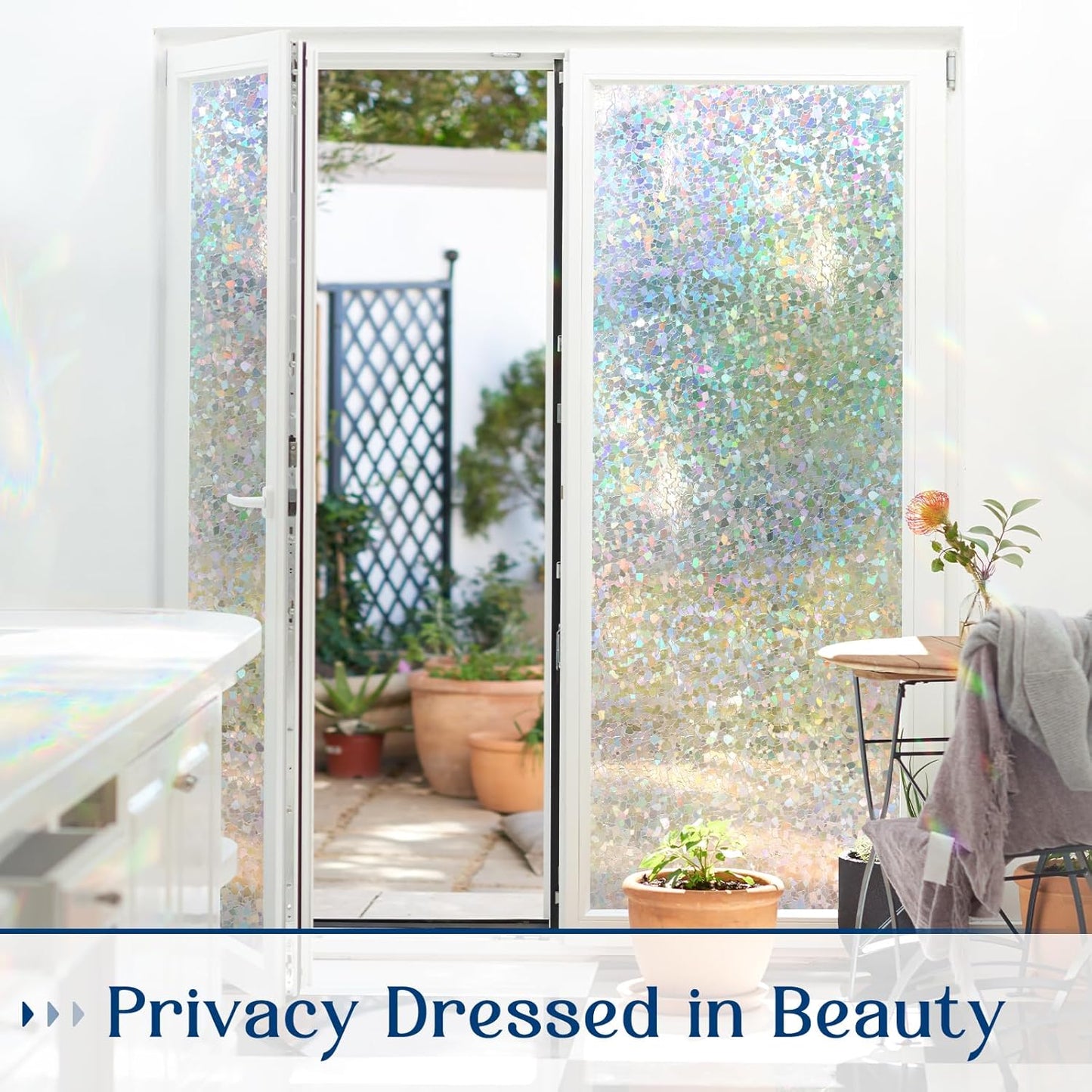 Haton Window Privacy Film, Rainbow Stained Glass Window Clings, 3D Decorative UV Sun Blocking Sticker, Removable Static Cling Heat Control Tint for Home Door, 35.4" x 157.4" Non-Adhesive