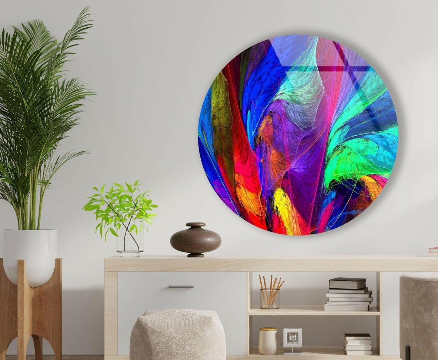 My Photostation.com 27.5''(70cm) Diameter Neon Colors Abstract Round Glass Wall Art Tempered Glass Printing Wall Decor Large Wall Art Wall Hangings
