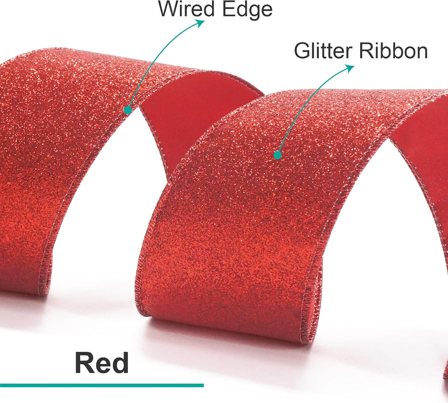 CT CRAFT LLC Glitter Wired Ribbon 2.5" x 10 Yards Red for Christmas Home Decor Bow Gift Wrapping DIY Crafts Wreath