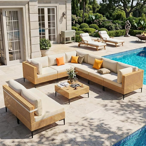 ABCASA 9-Piece Patio Sectional Furniture Set, Boho Patio Conversation Set by ABCASA