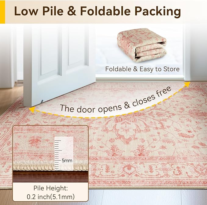 RELEANY Area Rugs Round 6ft Washable Non-Slip, Floral Vintage Distress Print - Image 5