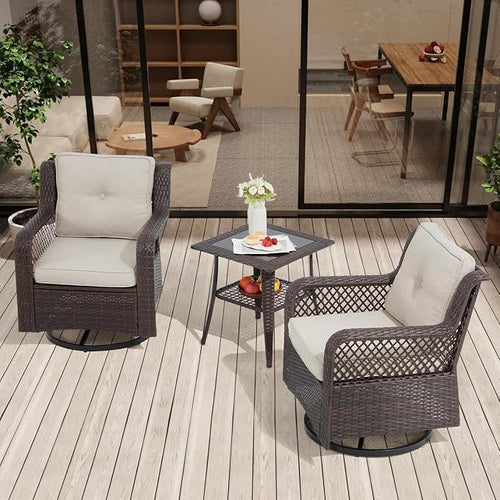 3 Pieces Patio Swivel Chairs, Wicker Patio Conversation Sets by Suvivityse