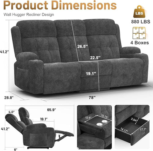 3-Seater Loveseat Recliner Sofa, Home Theater Seating Reclining Couch - Image 2
