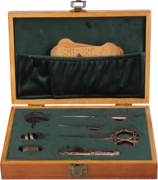 Pssopp Vintage Embroidery Scissors Set, Sewing Tool Kit with Sewing Needle Case Thimble Threader Complete Set for Embroidery and Needlework(Bronze)