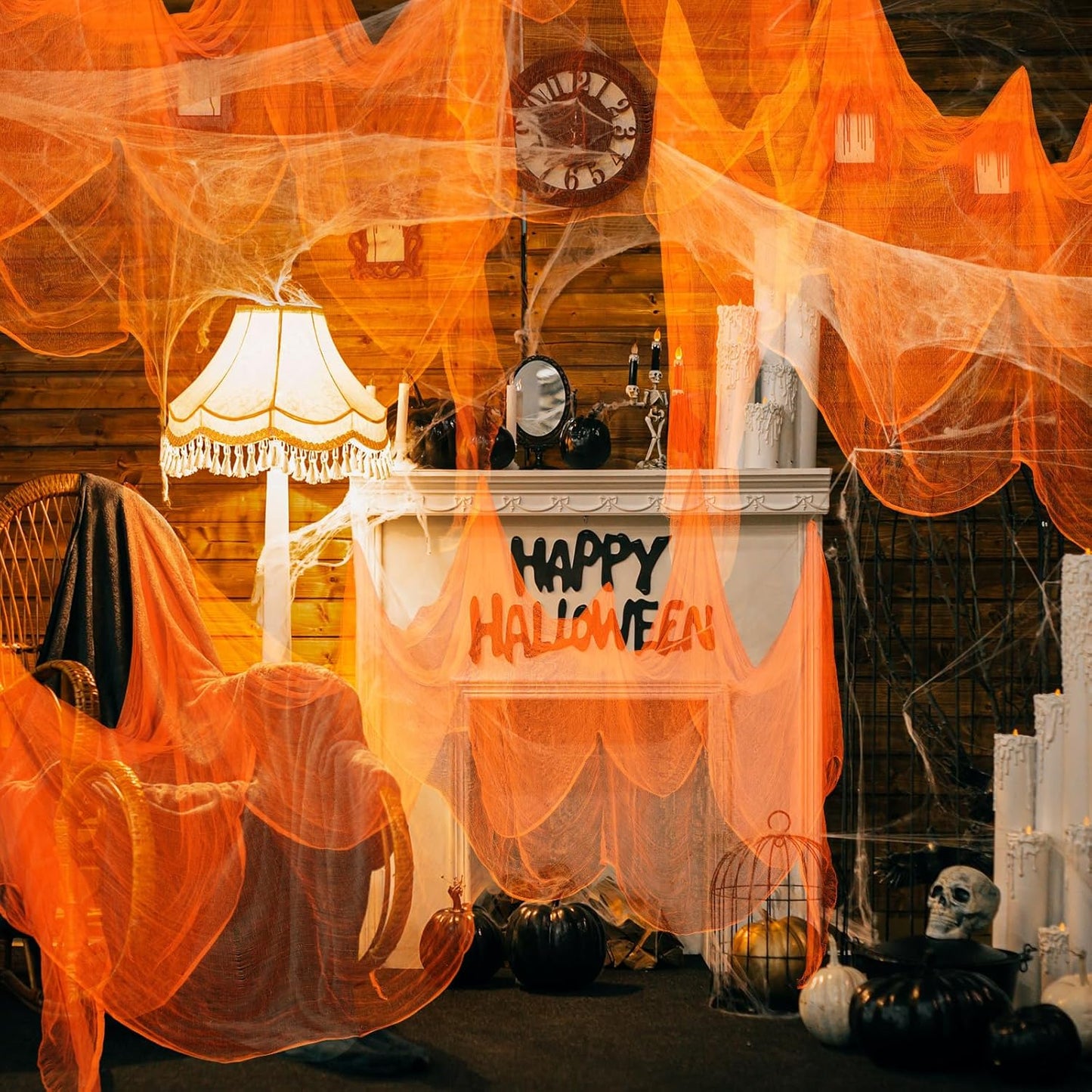 Boao Halloween Cheese cloth 39.37 x 393.7 Inch Orange Cheesecloth Roll for Crafts Large Cotton Muslin Gauze Fabric for Halloween Outdoor & Indoor Spooky Decoration