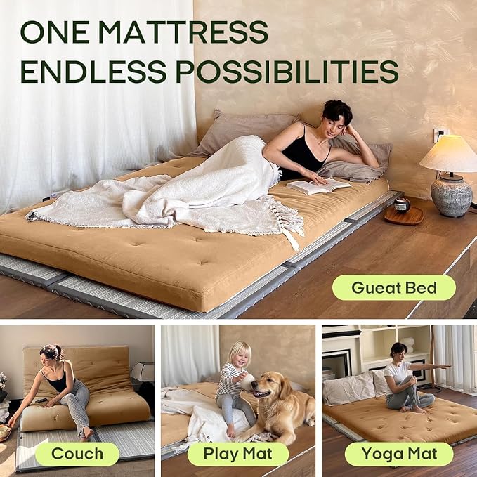 ZonLi Japanese Floor Futon Mattress Twin Size 75"x 39", 100% Cotton Cover 4'' - Image 5