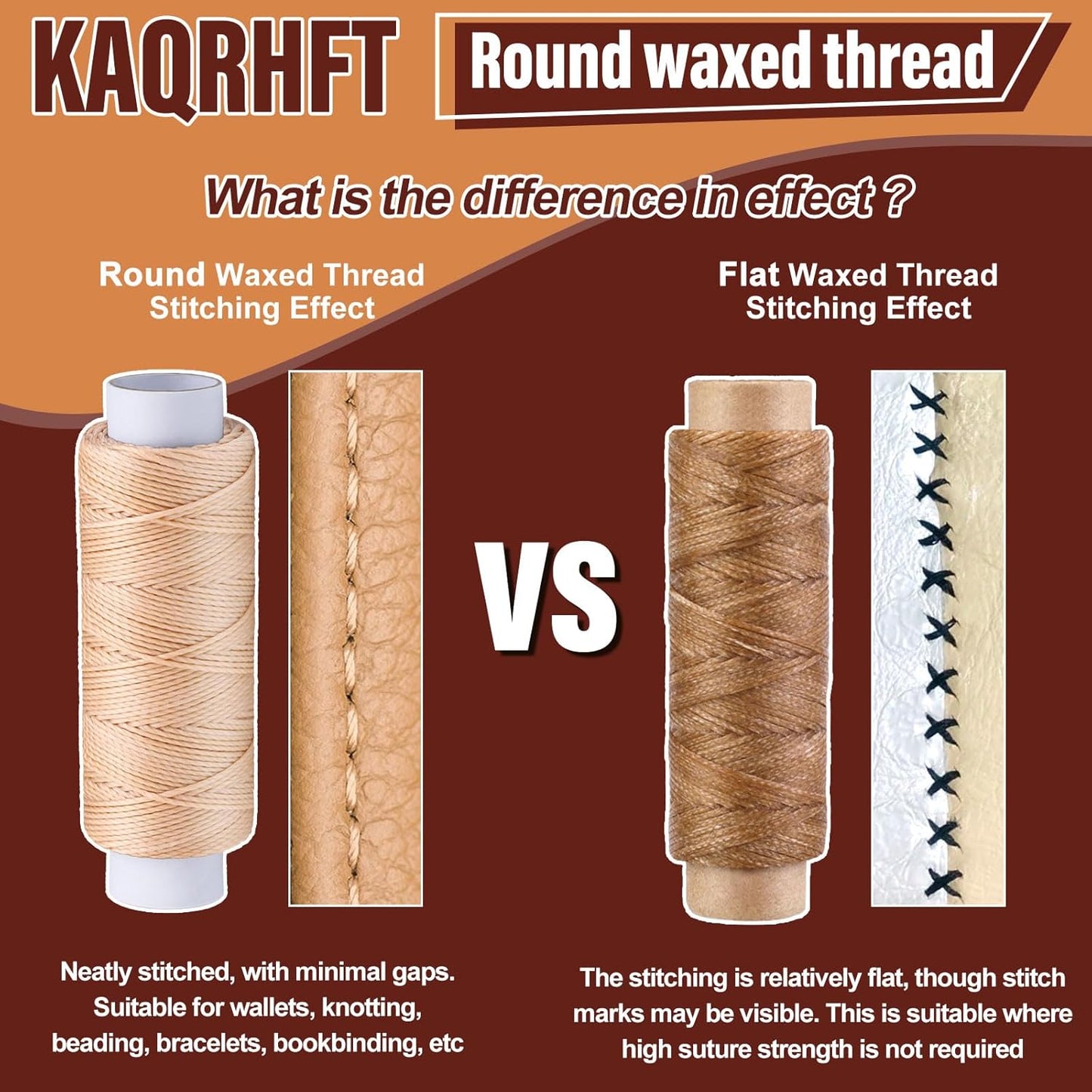 0.8 mm 54 Yards Round Waxed Thread, Leather Thread Wax String for Sewing, Stitching, Bookbinding, Bracelet, Braiding (Beige)