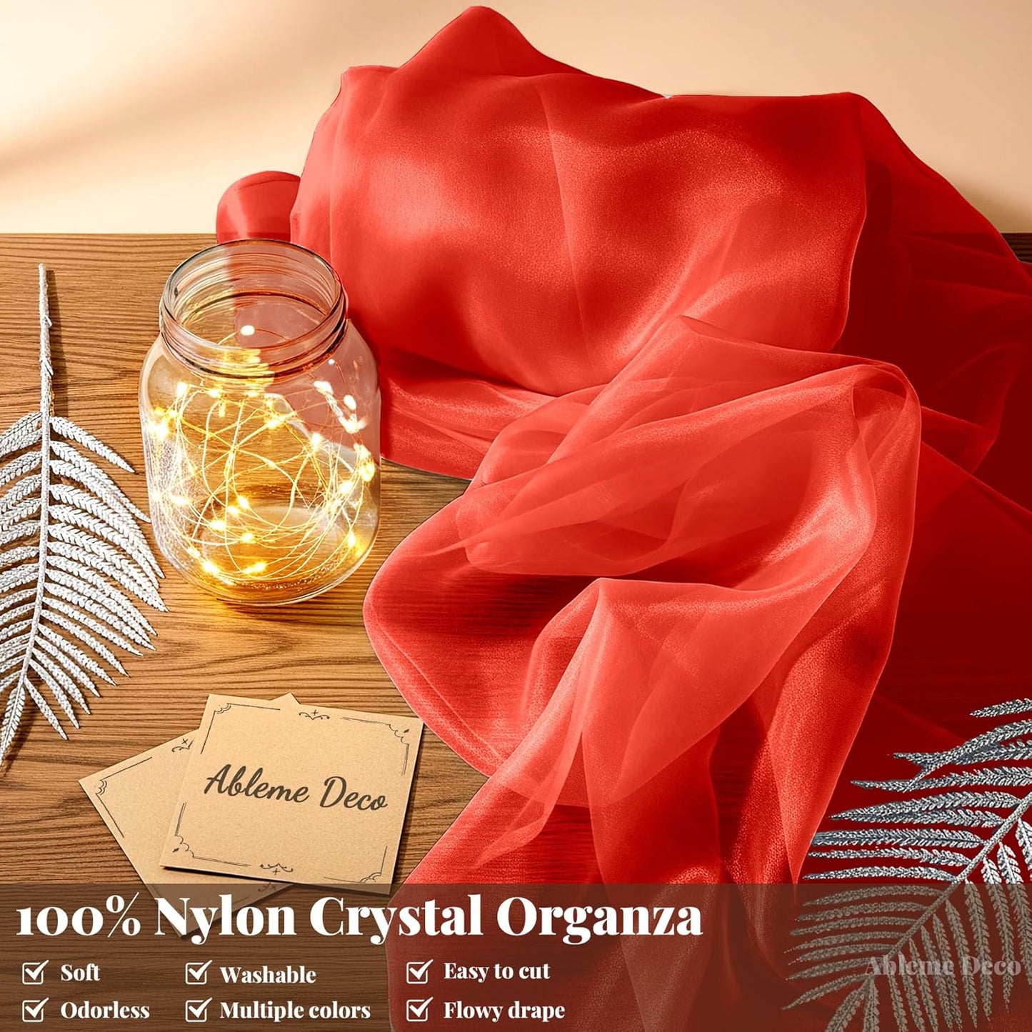 Organza Fabric by The Yard, 60 Inch Wide 3 Yards (9 ft) Long Sheer Fabric for DIY Sewing Projects Wedding Decorations Party Backdrops Curtains (Red)